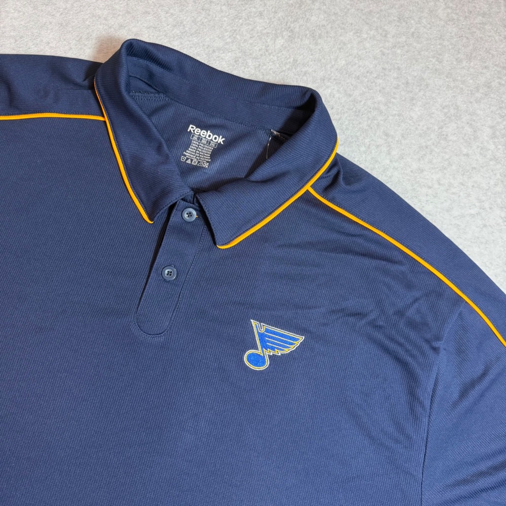 Reebok St Louis Blues Polo Mens 2XL Navy NHL Active Short Sleeve